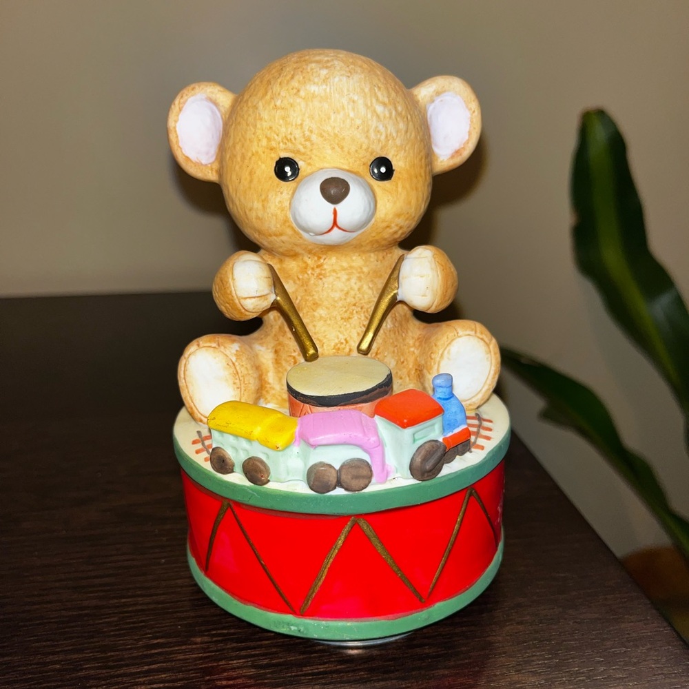 Vintage Christmas Bear Music Box Ceramic Baby 1sr